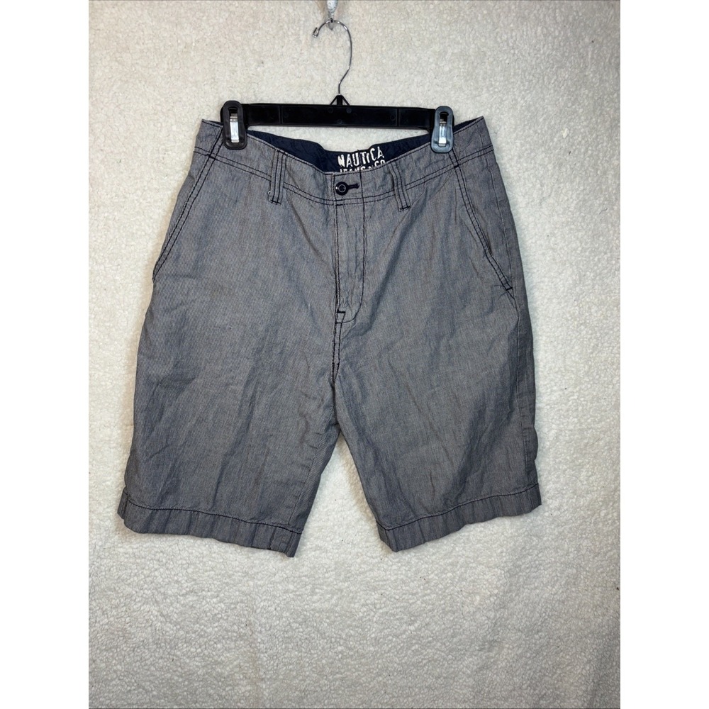 Nautica Jeans Co Shorts Mens 30 Blue White Pinstripe Excellent Cotton Flat Front
